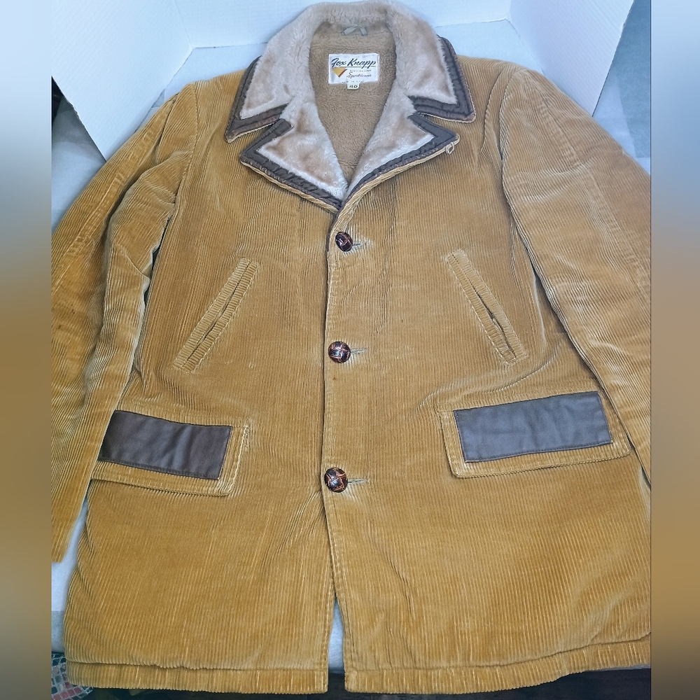 Vintage 1960s Fox Knapp Corduroy Sherpa Jacket Mens Size 40 Tan Western Workwear